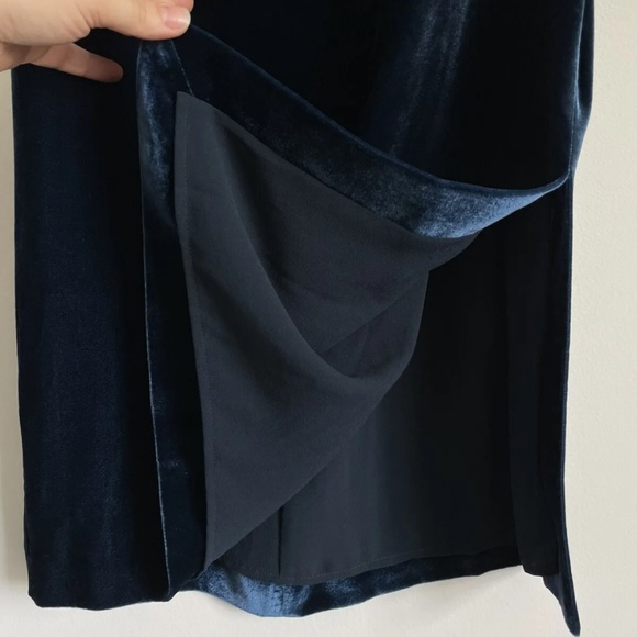 Whistles Plush Velvet Midi Crew Neck Open Back Dress In Sapphire Color Size US 8 - Picture 4 of 12